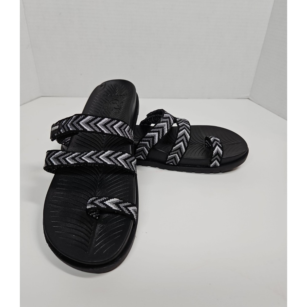 Kuailu Womens Black Strappy Toe Loop Comfort Sandals Size 9.5